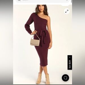 Lulu's Abundant Allure Plum Purple One-Shoulder Sweater Dress